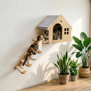 Wall Mounted Wooden Cat Condo